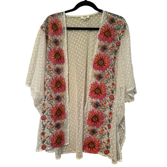 Umgee Tops - Umgee lace sheer floral embroidered kimono boho summer festival size s/m